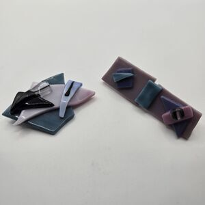 Vintage Pair of Fused Glass Brooch Pins Art Deco Geometric Abstract Handcrafted